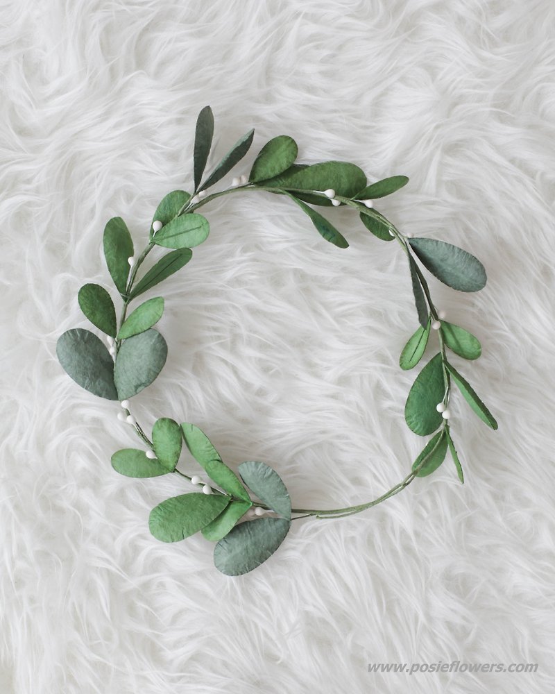 Mistletoe Handmade Floral Crown - Hair Accessories - Paper Green