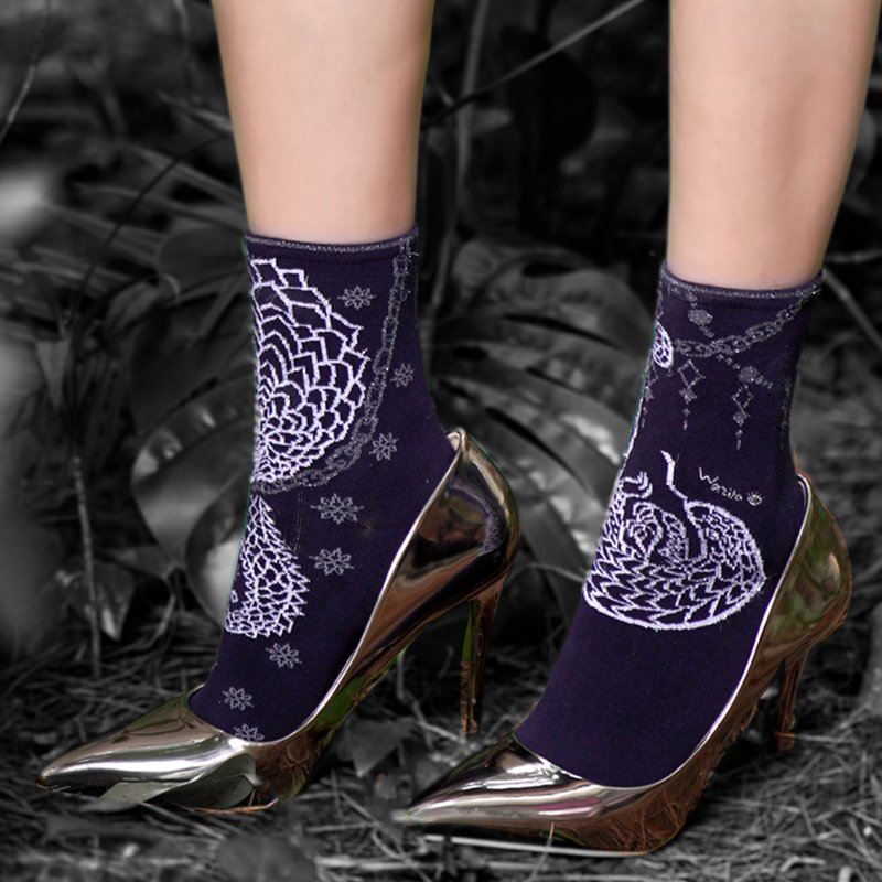 [Dark Elf] Iron Knight-Luxury and Fine Glitter 1/2 Socks-Thin Socks, Cotton Socks, Ladies Socks - Socks - Cotton & Hemp Blue