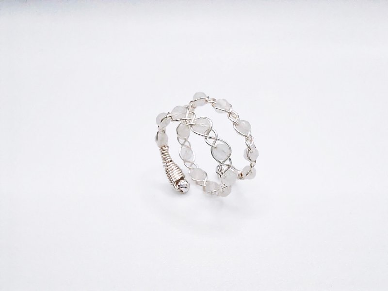 Braided | Moonstone, Silver Color, Wire Braid, Adjustable ring - แหวนทั่วไป - คริสตัล ขาว