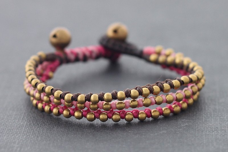 PInk Woven Braided Brass Bracelets Femme Knotted Stud Cuff Bracelets  - Bracelets - Cotton & Hemp Pink