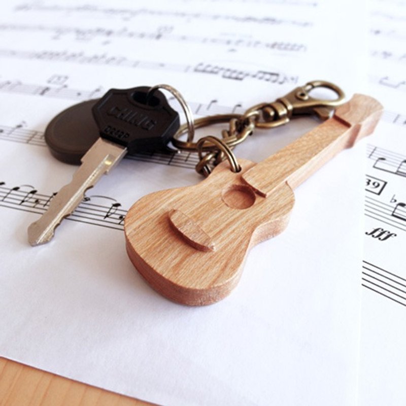 [Musical Instrument Series] Ukulele // Cherry wooden key ring pendant pendant - Keychains - Wood Brown