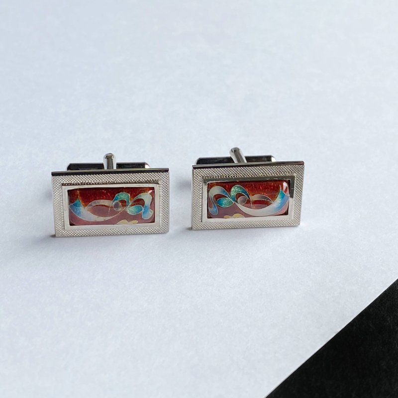 リボン極小 【ガーネット Garnet】七宝焼のカフスボタン カフリンクス  純銀胎七宝 - 袖扣 - 其他材質 紅色
