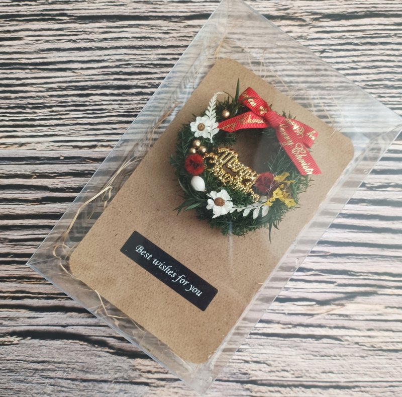 【迷你花圈手工卡】木質卡片 聖誕卡片 - 卡片/明信片 - 植物．花 綠色