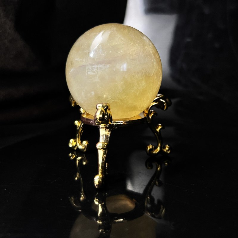 Black 76 Stone Ball 5.5m Honey Yellow Ring Melaleuca Lemon Yellow Yellow Fluorite Transparent Stone - Items for Display - Semi-Precious Stones Yellow