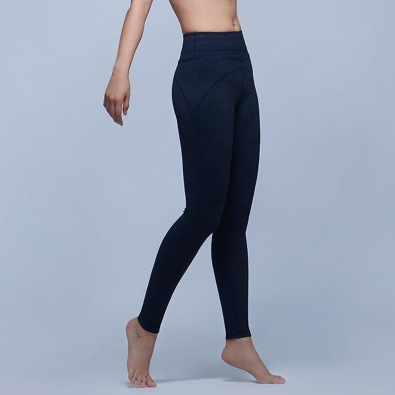 【MACACA】-2 Hip Bone Fixed Covered High Waist Cropped Pants-ARE7882 Dark Blue Stripes - กางเกงวอร์มผู้หญิง - เส้นใยสังเคราะห์ สีน้ำเงิน