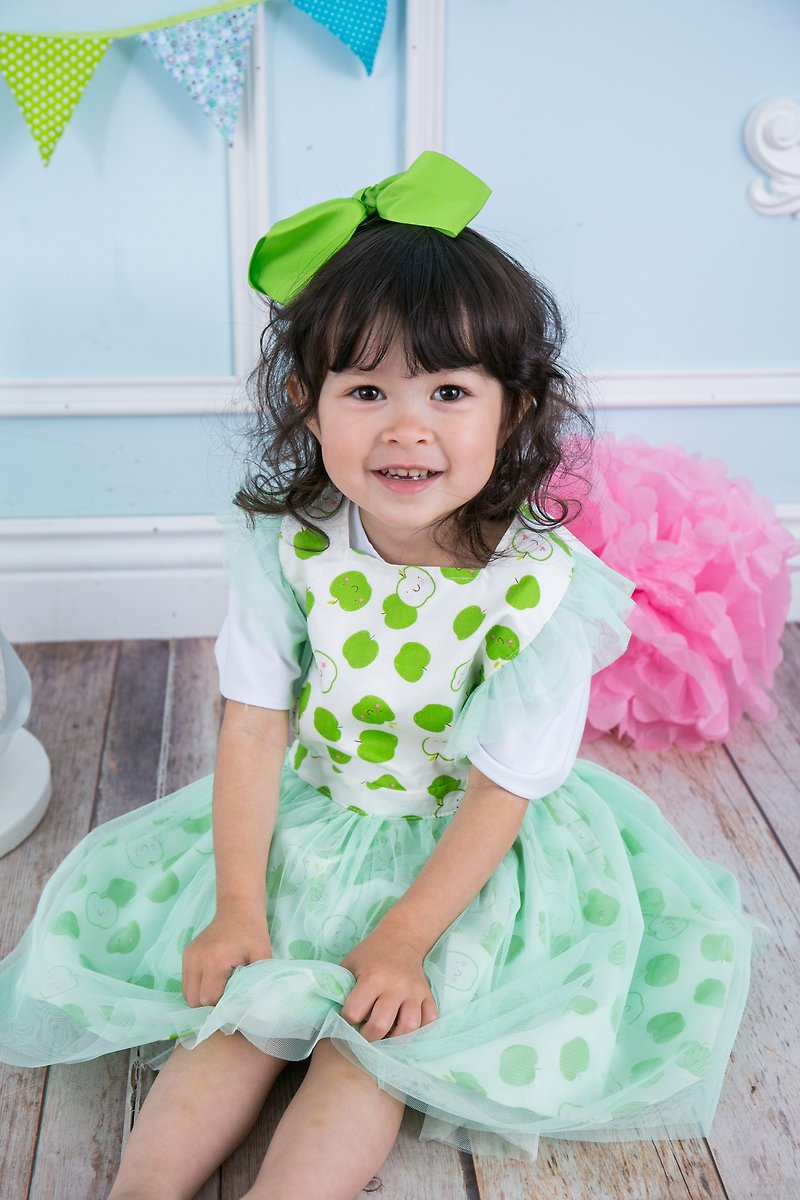 兒童圍裙工作服畫畫衣 蕾絲紗裙洋裝 Green Apple - 童裝裙 - 棉．麻 綠色
