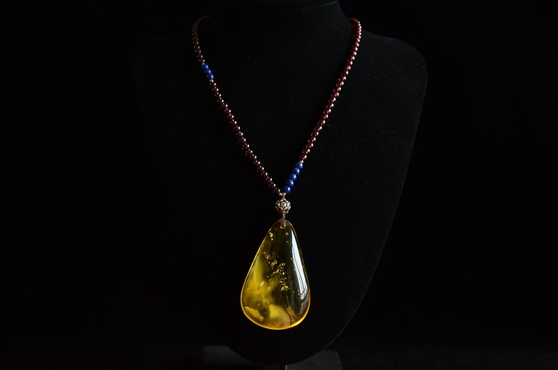 【琥珀】Amber琥珀天然有機寶石 石榴石 簡約中長項鏈 - 項鍊 - 寶石 黃色