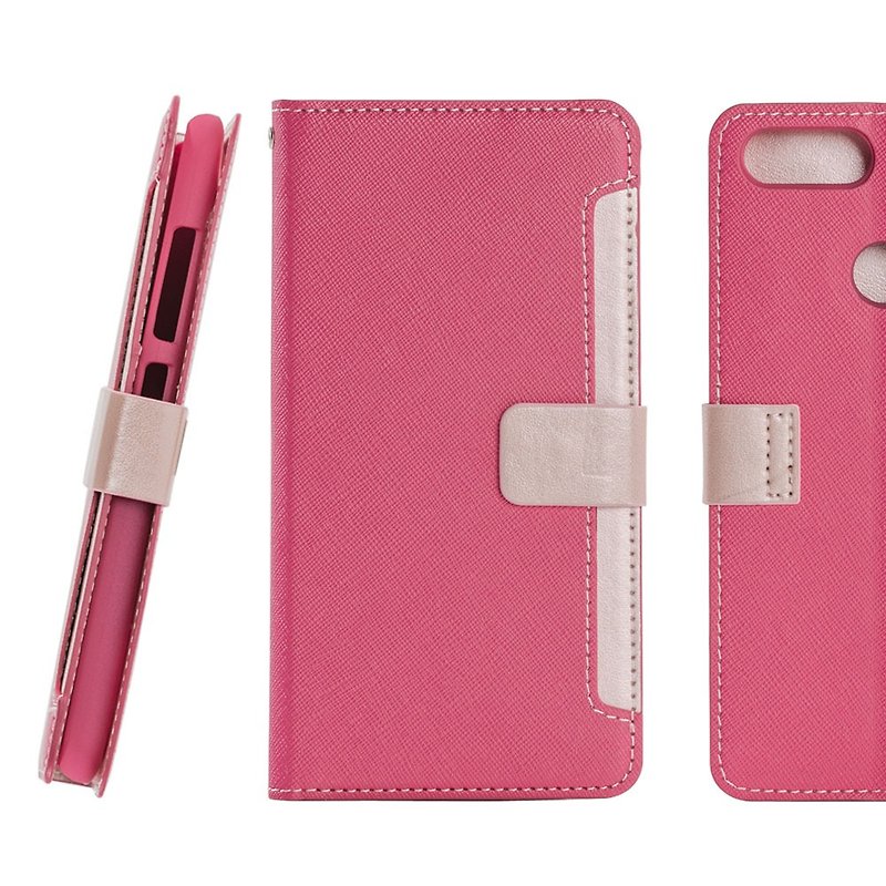 CASE SHOP ASUS ZenFone Max Plus (ZB570TL) Front Retractable Side Lift Leather Case - Peach (4716779659306) - Phone Cases - Plastic Pink