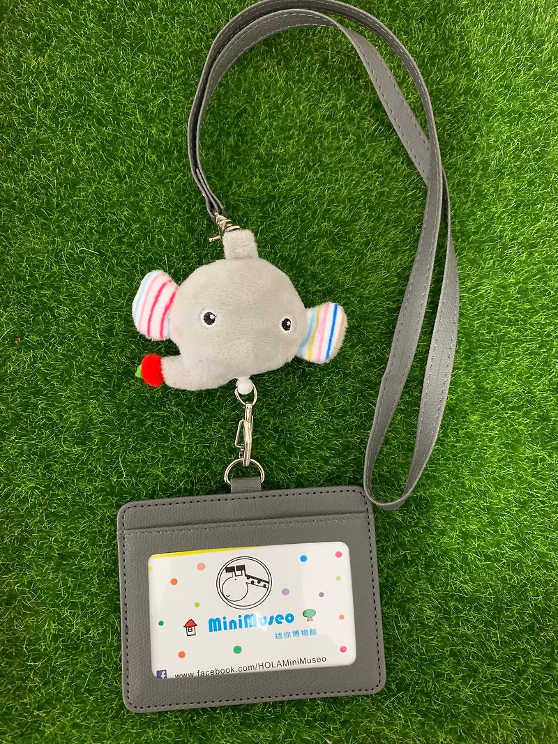 MiniMuseo Mini Museum Gray Mammoth Bubble Elephant Chest and Back Cord Retractable ID Set Set Ticket - ที่ใส่บัตรคล้องคอ - ผ้าฝ้าย/ผ้าลินิน สีเทา