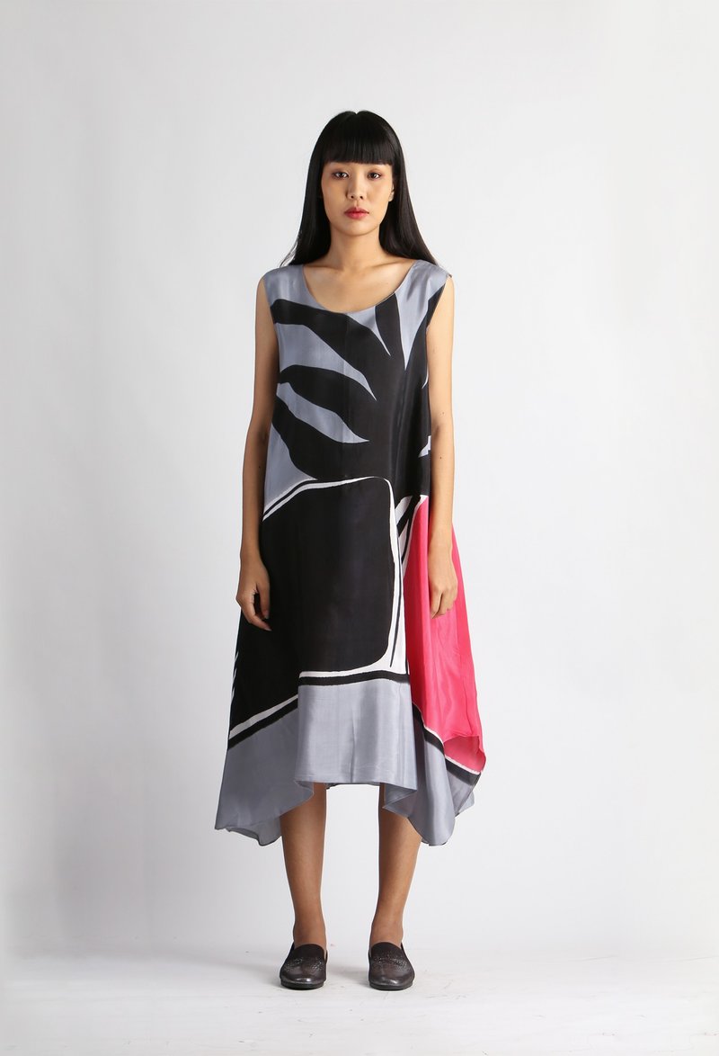 Dress Hand Paint Soft Cotton Silk for Yoga Vacation Holidays - 洋裝/連身裙 - 棉．麻 黑色