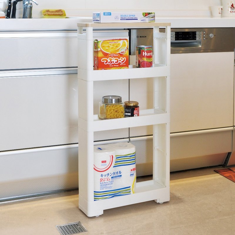 日本JEJ ASTAGE 日製移動式木質頂板收納隙縫架-12cm寬 - 層架/置物架/置物籃 - 塑膠 白色