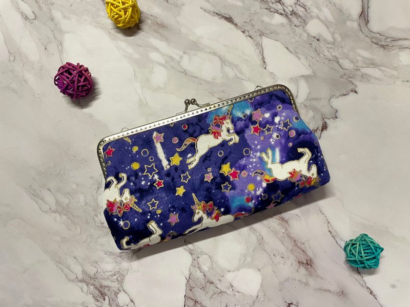 Purple blue unicorn silver lip gold pencil case - กล่องดินสอ/ถุงดินสอ - ผ้าฝ้าย/ผ้าลินิน 