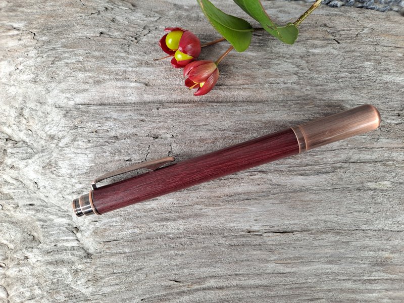 Purpleheart log handmade pen ballpoint pen (cap type) - ไส้ปากกาโรลเลอร์บอล - ไม้ 