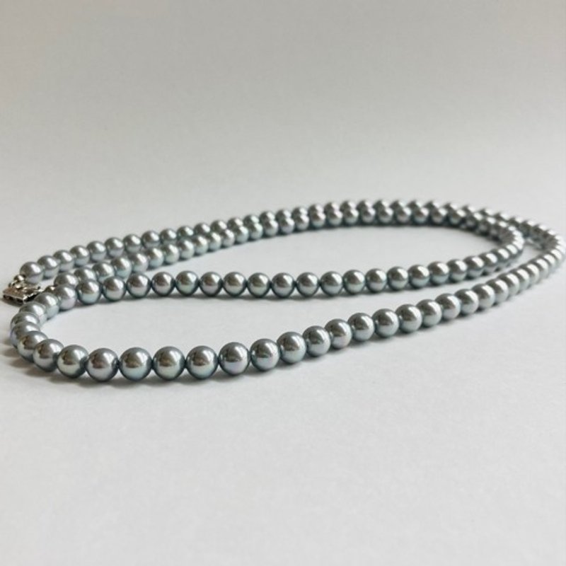 Shell polished pearl long necklace/approx. 7mm approx. 90cm/polished gray/made in Japan - สร้อยคอ - เปลือกหอย สีเทา