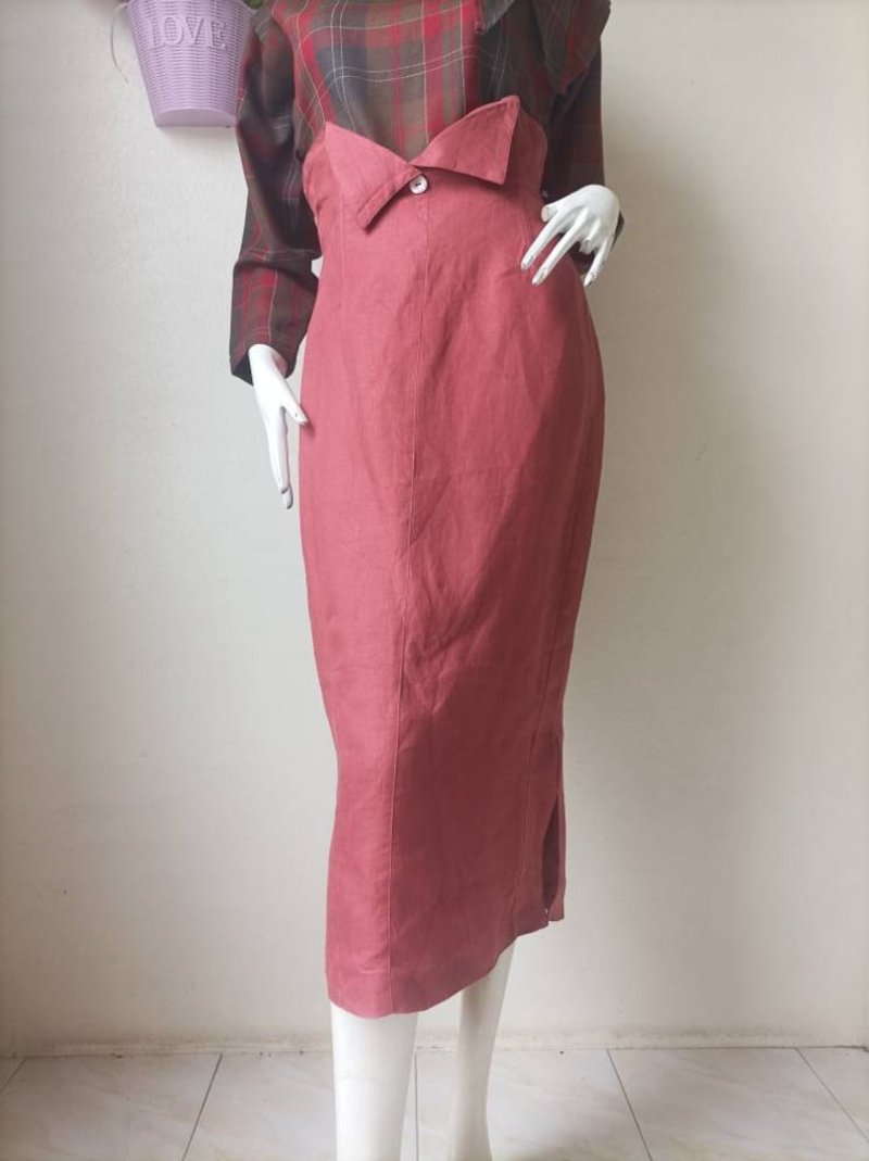 70s vintage DANIEL D Linen pencil SKIRT designer 70s skirt size eu 40-uk12-us8 - 裙子/長裙 - 棉．麻 