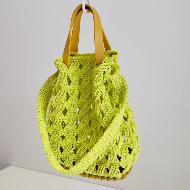 Tone on tone mesh bag 同恩同網袋 / 手工鉤針編織包 - 手提包/手提袋 - 棉．麻 