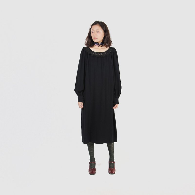 [Egg plant ancient] Mysterious Senying 恵 umbrella-shaped vintage dress - One Piece Dresses - Polyester Black