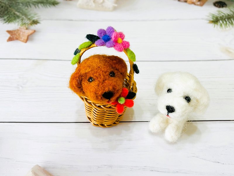 Wool felt mini VIP flower basket - 2 colors optional - Stuffed Dolls & Figurines - Wool 