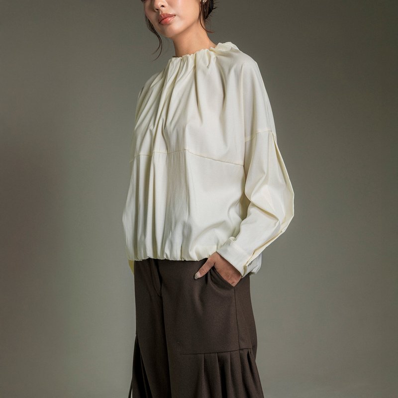 微瀾立褶花苞長袖上衣 - 女裝上衣 - 其他材質 白色