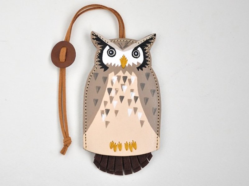 key case　horned owl - Keychains - Genuine Leather Brown