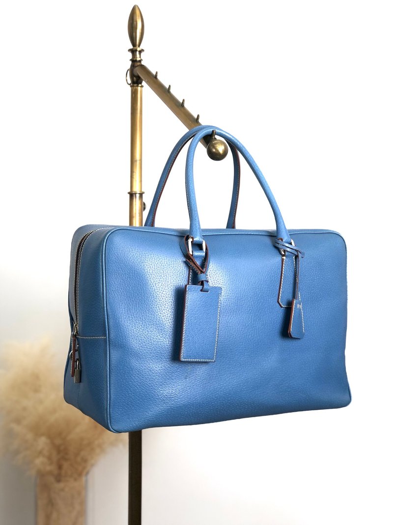 【 日本直送　名牌中古包 】PRADA プラダ ハンドバッグ ブルー トライアングルロゴ レザー ミニボストン vintage ヴィンテージ 6f2yw8 - 手提包/手提袋 - 真皮 藍色
