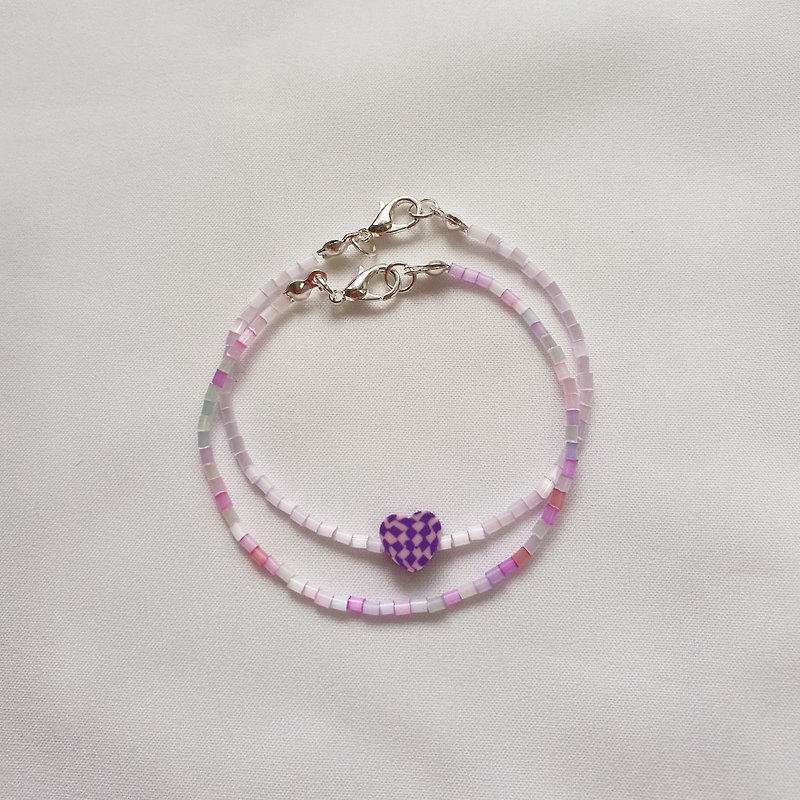 Pastel bead bracelet + heart pendant - 手鍊/手環 - 其他材質 多色