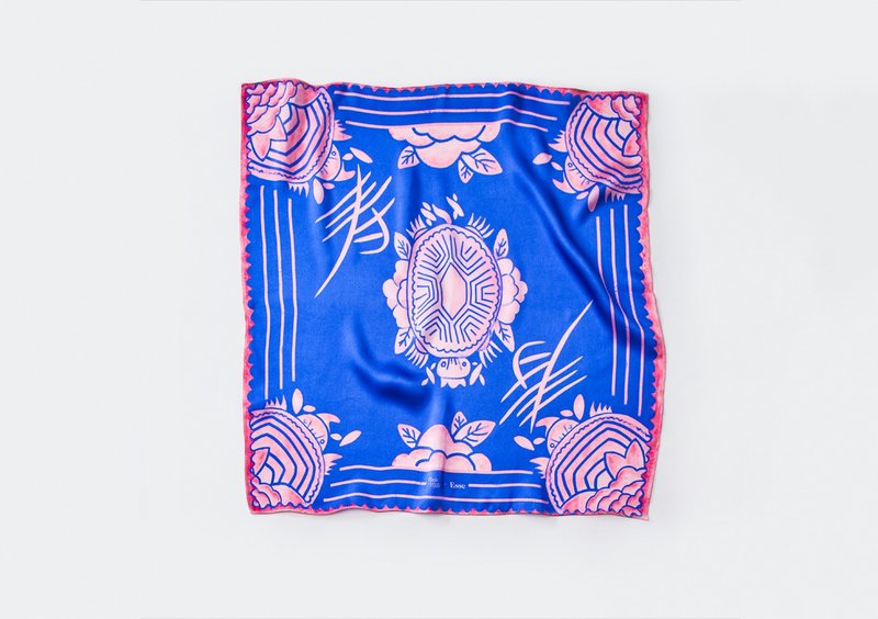 Sweet and Slow – Pink/Indigo, Tortoise Cake, Ang ku kueh, Silk scarf, 100% Silk - Scarves - Silk Pink