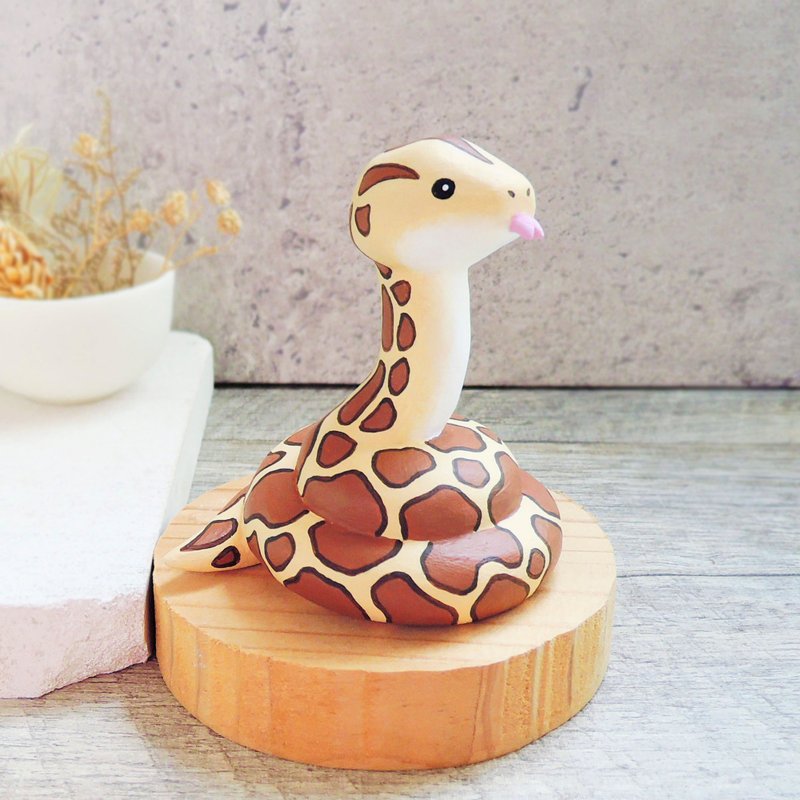 Cute little snake sticking out tongue, python, pet snake, figurine decoration, healing handmade small wood carving - Items for Display - Wood Brown