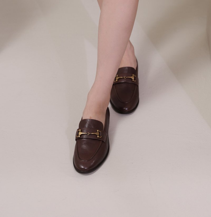 Simple thread buckle-classic mules-brown - รองเท้าอ็อกฟอร์ดผู้หญิง - หนังแท้ สีนำ้ตาล