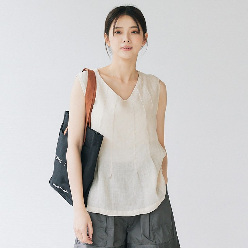 【Simply Yours】Vネック朝本斜め折りベスト 朝本F - ベスト - コットン・麻 多色