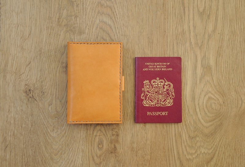 2in1 二合一系列 皮革手製Passport皮套 (免費刻字) - 護照套 - 真皮 橘色