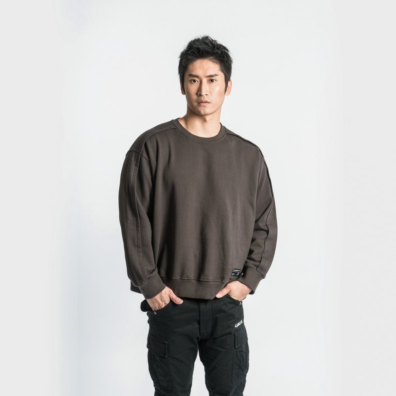 L.I.M.I.T.E - 男裝Oversize淨色衛衣,深灰 - 男 T 恤 - 棉．麻 灰色