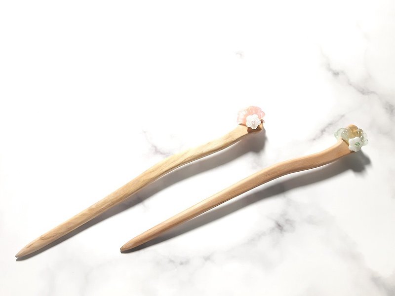 Late summer peach wood hairpin styling - Hair Accessories - Other Materials 