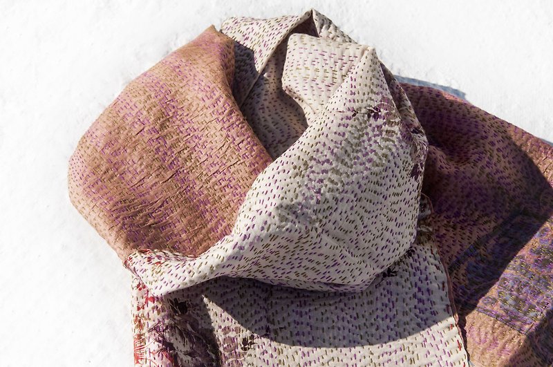 Hand-stitched Sari Fabric Scarf/Silk Embroidered Scarf/Indian Silk Embroidered Scarf-Desert Flower - ผ้าพันคอถัก - ผ้าไหม หลากหลายสี
