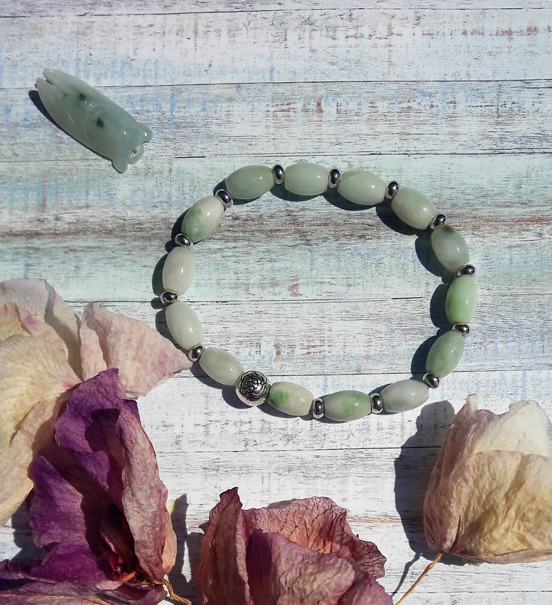This edge Mastery - Natural Burma jade silver bead bracelet design - Bracelets - Gemstone Green