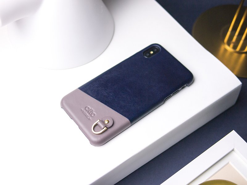 iPhone Anello 革製携帯ケース - 濃紺 - スマホケース - 革 ブルー