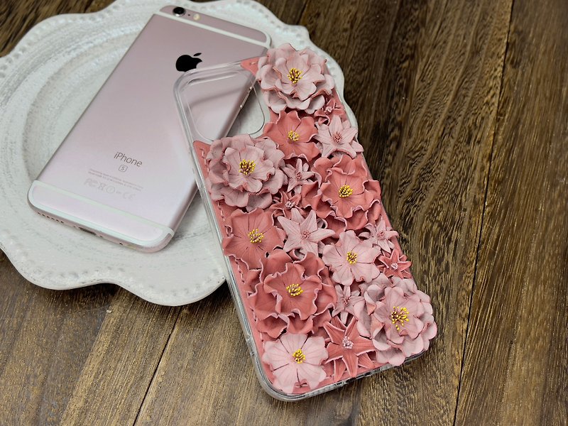 iPhone 12華麗版皮革櫻花電話套|手機殻(客製化) - 手機殼/手機套 - 真皮 粉紅色
