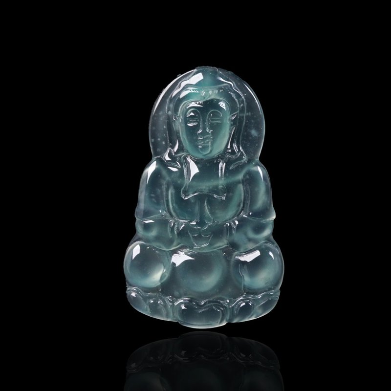 玻璃種藍水翡翠觀音菩薩項鍊 | 天然翡翠A貨 | 送禮 - 項鍊 - 玉石 藍色