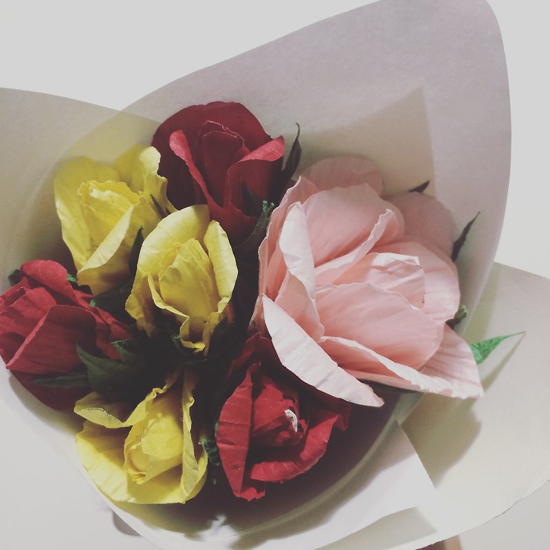 Reddy Deli / classic handmade paper roses small bouquet of roses / Italy imported wrapping paper / carton roses / Valentine's Day / Birthday / Wedding / Mother's Day / Foreign Film / Graduation / Confession - Plants - Paper Blue