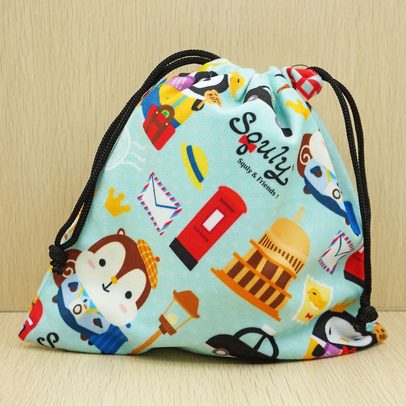 Cutie Squirrel Squly & Friends Drawstring Pouch (Travel Pattern) - Toiletry Bags & Pouches - Polyester Blue