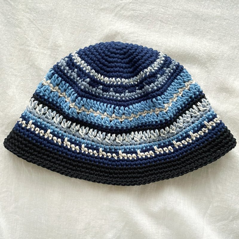 Handmade knitted hats/wool hats/fisherman hats/handmade crochet hats/knitted hats - หมวก - ผ้าฝ้าย/ผ้าลินิน สีน้ำเงิน