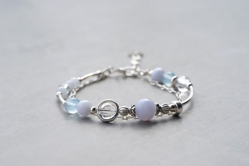 Quan - Blue Stone Aquamarine White Crystal 925 Sterling Silver Double Link Bracelet - Bracelets - Semi-Precious Stones Blue