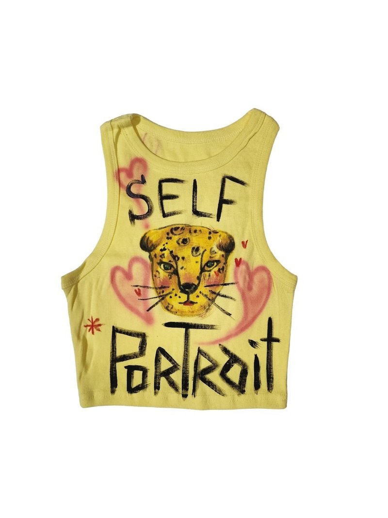 Self portrait-Tiger hand-painted sleeveless shirt - Women's Tops - Cotton & Hemp Multicolor