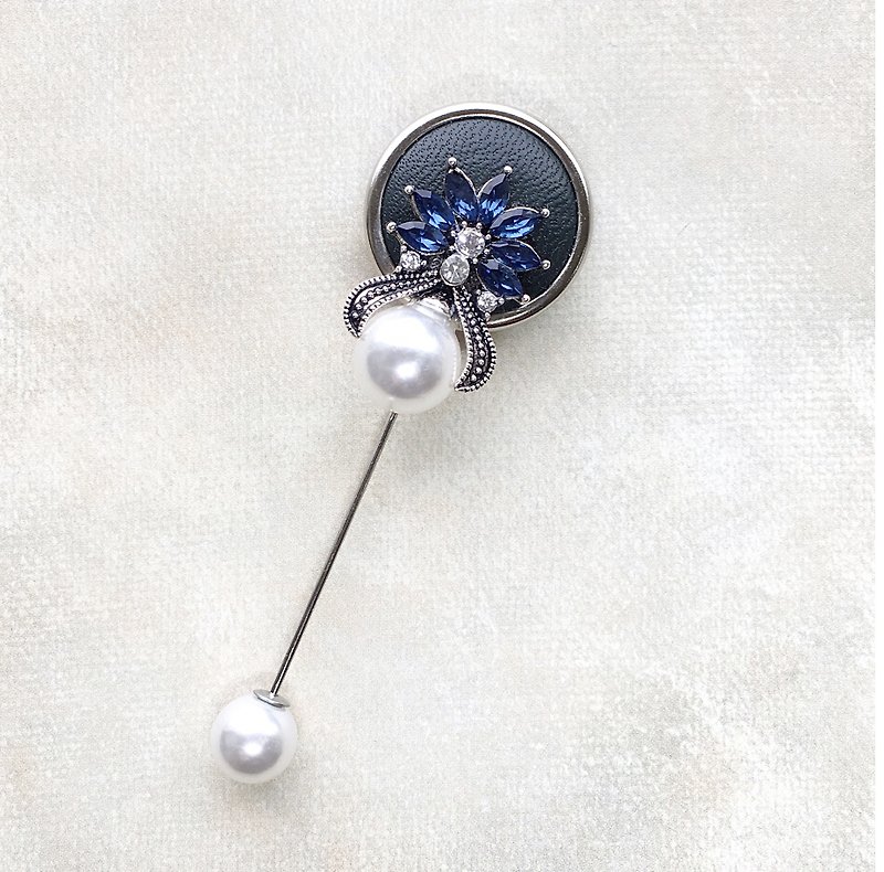復古系列胸針帽針 | 法式扇形水鑽鑲珠 | 交換禮物 - 胸針 - 其他金屬 藍色