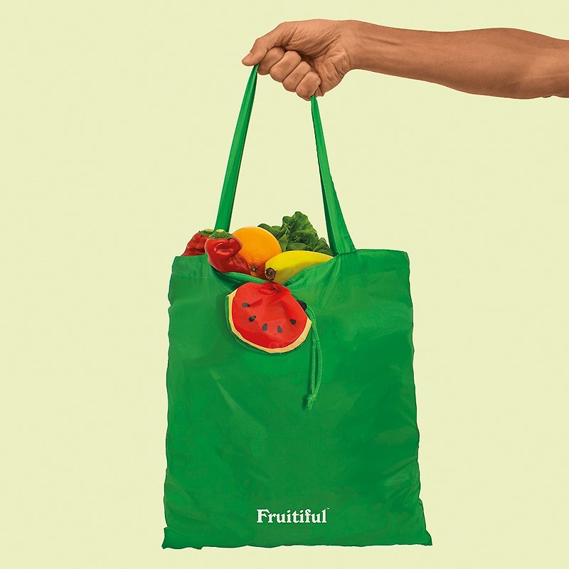 【英國 Luckies】美味水果收納環保購物袋-沁涼西瓜 - 手提包/手提袋 - 塑膠 綠色