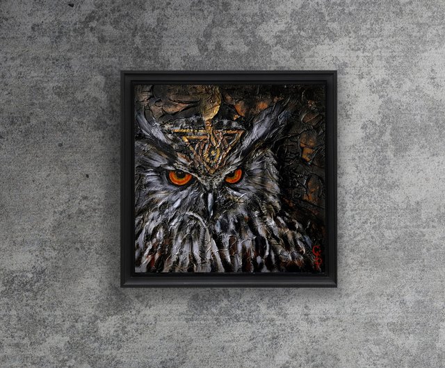 フクロウ絵画鳥油壁アートオリジナルマジックゴシックスタイル