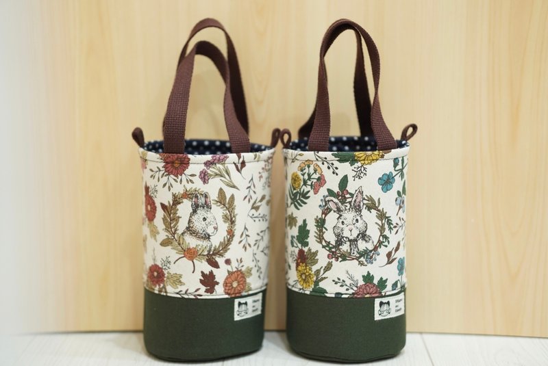 2WAY円筒型ボトルホルダー 花冠うさぎ サマーグリーン／ドライローズ - ショルダーバッグ - コットン・麻 多色