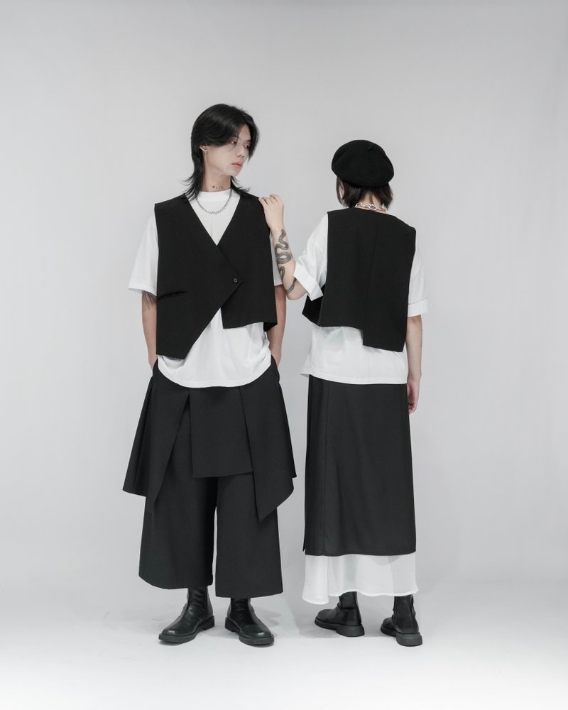 MUKK DESIGN 不規則剪裁西裝背心 - 背心/無袖上衣 - 聚酯纖維 黑色