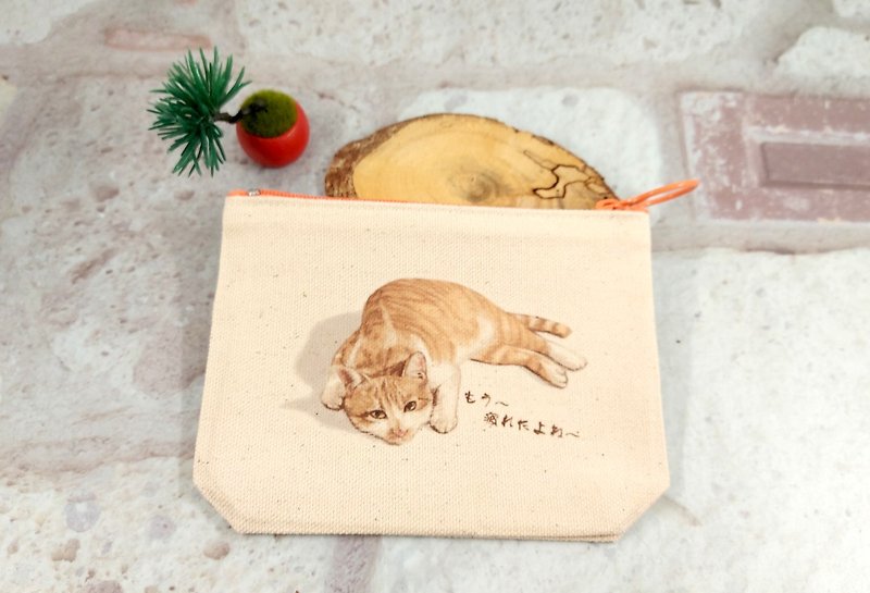 The yellow cat is so tired~ A coin purse with a bottom - Coin Purses - Other Materials 