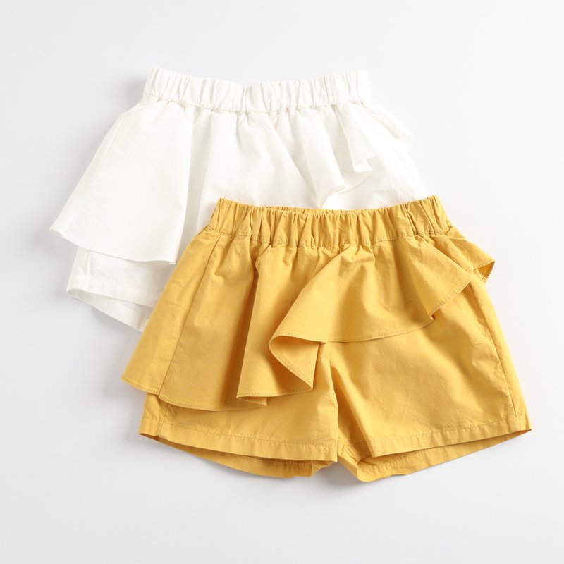 [Clearing Offer] Scalloped Lotus Leaf Shorts White/Yellow - กางเกง - ผ้าฝ้าย/ผ้าลินิน หลากหลายสี